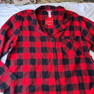Size XL Women's Button‎ Up Pajama Red Black Flannel NWT
